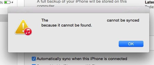 iTunes Sync Error Cannot Be Found