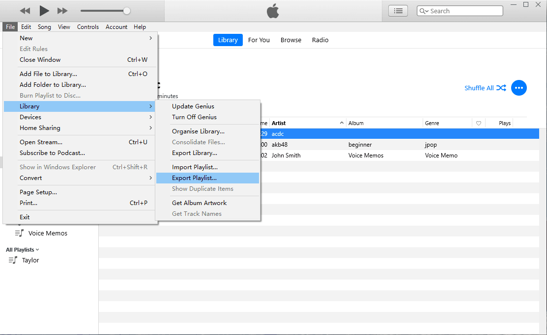 iTunes Export Playlist