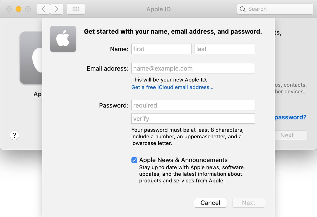 Mac Create Apple ID