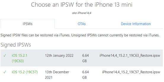 Choose Download IPSW File