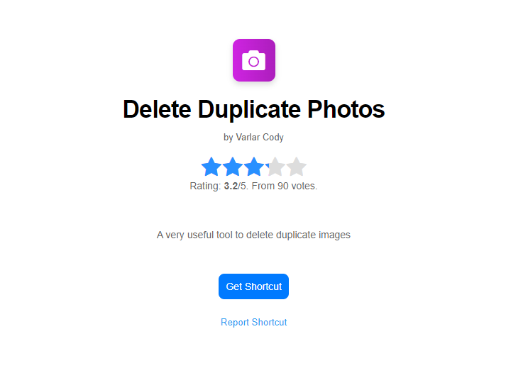 delete duplicate photos shortcut