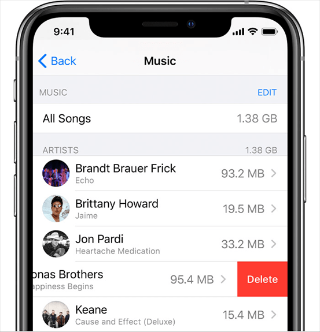 iPhone Storage Music Delete