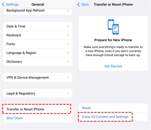 Erase All Content And Settings iOS 15