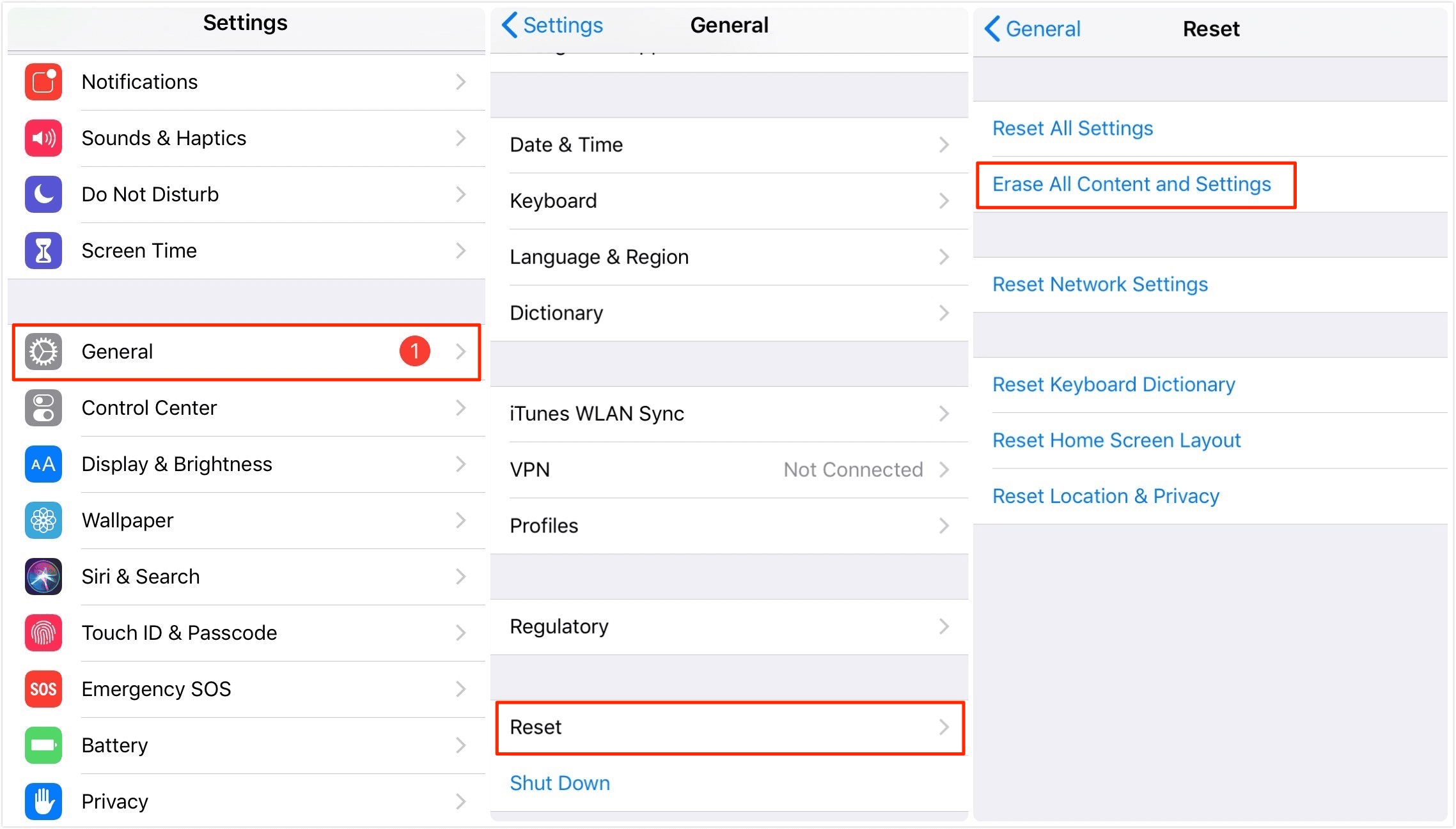erase content and settings