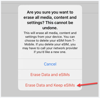 Erase All Data and Keep eSIMs