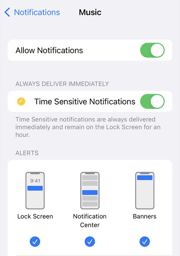 Uncheck Lock Screen and Banners
