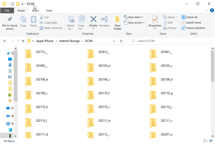Folders in DCIM