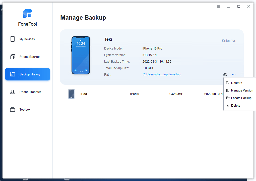 Restore to Device