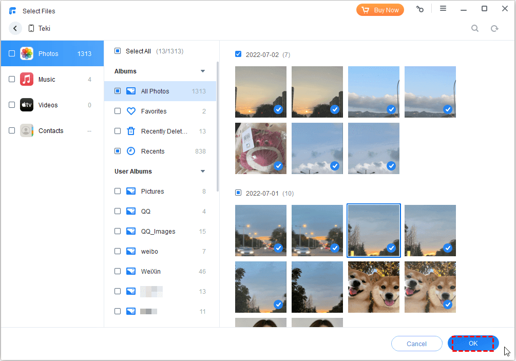 Choose Desired Photos to Transfer