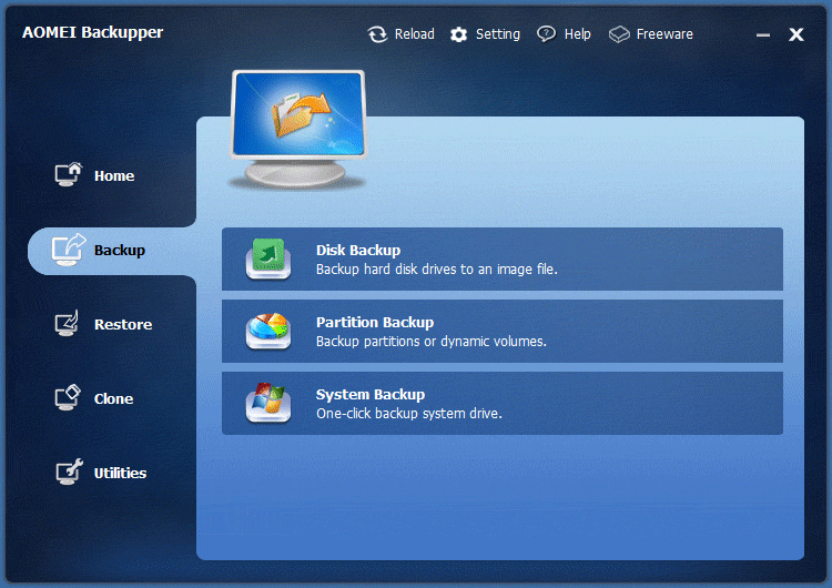 interface of AOMEI Backupper