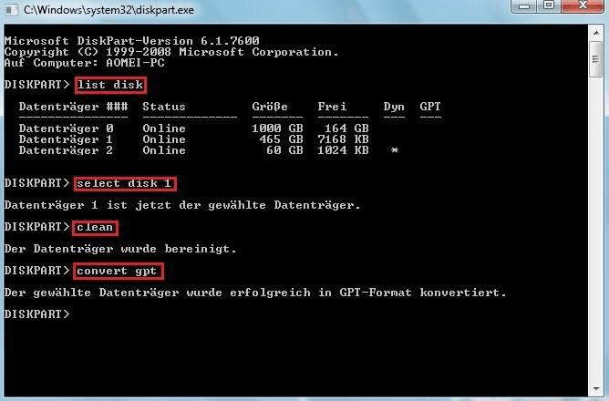 MBR zu GPT in Windows 11 ändern mit Diskpart 