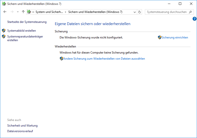 Sichern und Wiederherstellen (Windows 7)