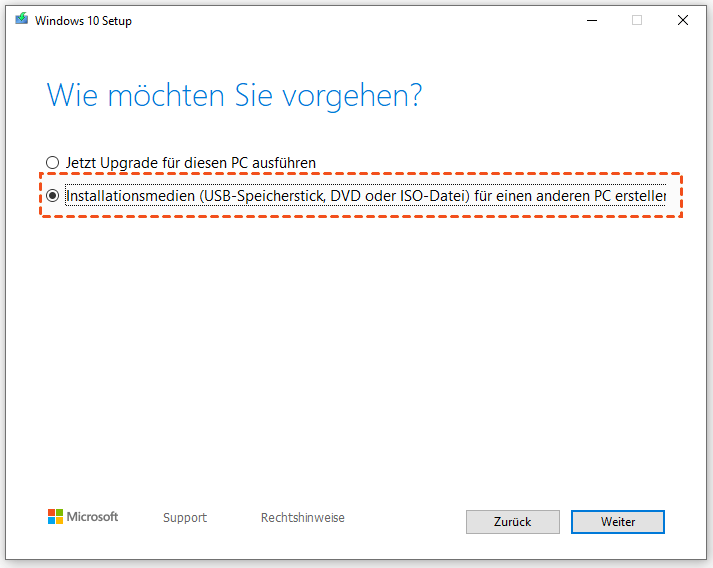 Windows 10 Setup - Installationsmedien