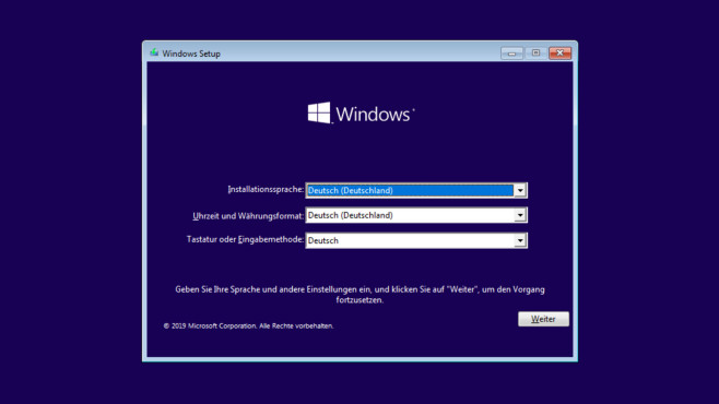 Windows Setup - Sprache und Region