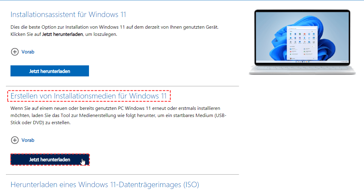 Erstellen von Installationsmedien für Windows 11