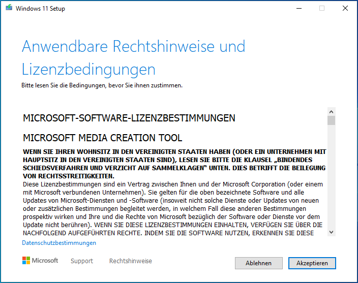 Windows 11 Lizenzbedingungen