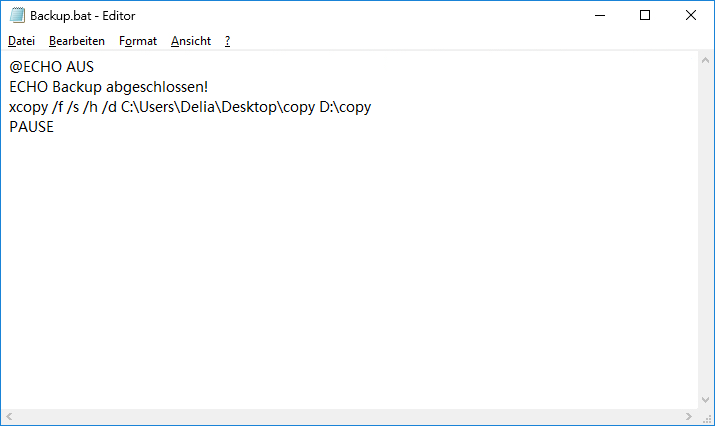 Backup-Batch-Datei in Windows 10 erstellen
