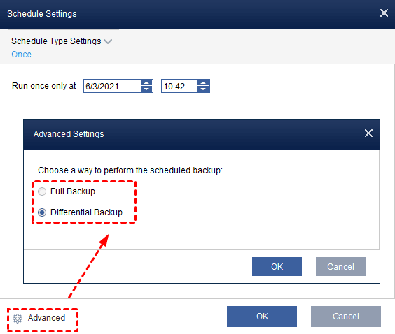 Select create full or differential backups