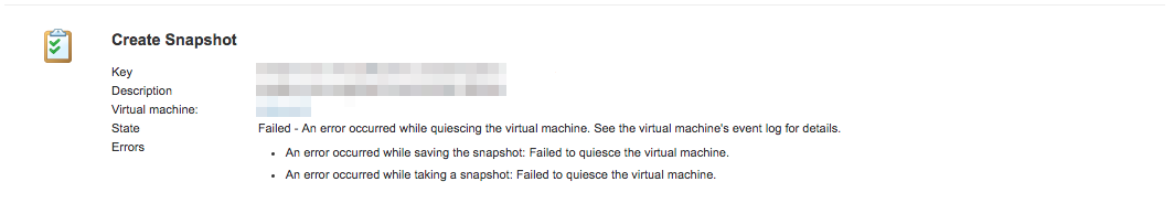 Failed to quiesce the virtual machine 