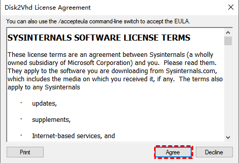 Disk2VHD agreement license