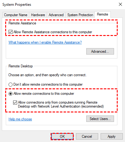 Allow remote assistance connections to this computer