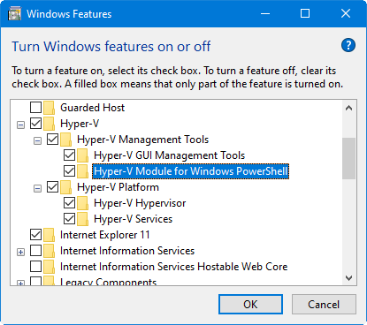 Add Hyper-V PowerShell module on Windows 10