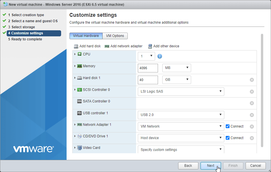VMware ESXi customize settings