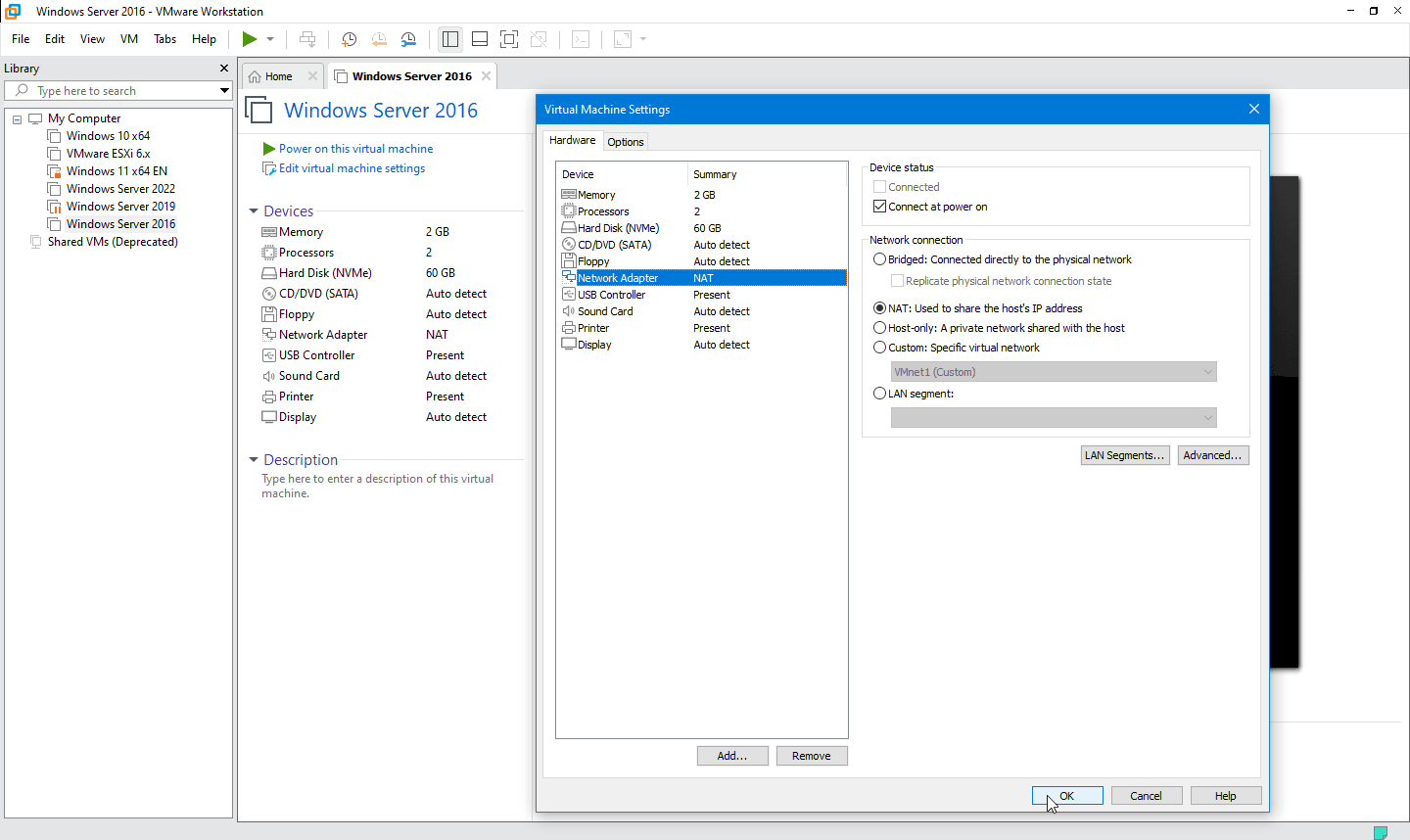 VMware Workstation edit VM settings