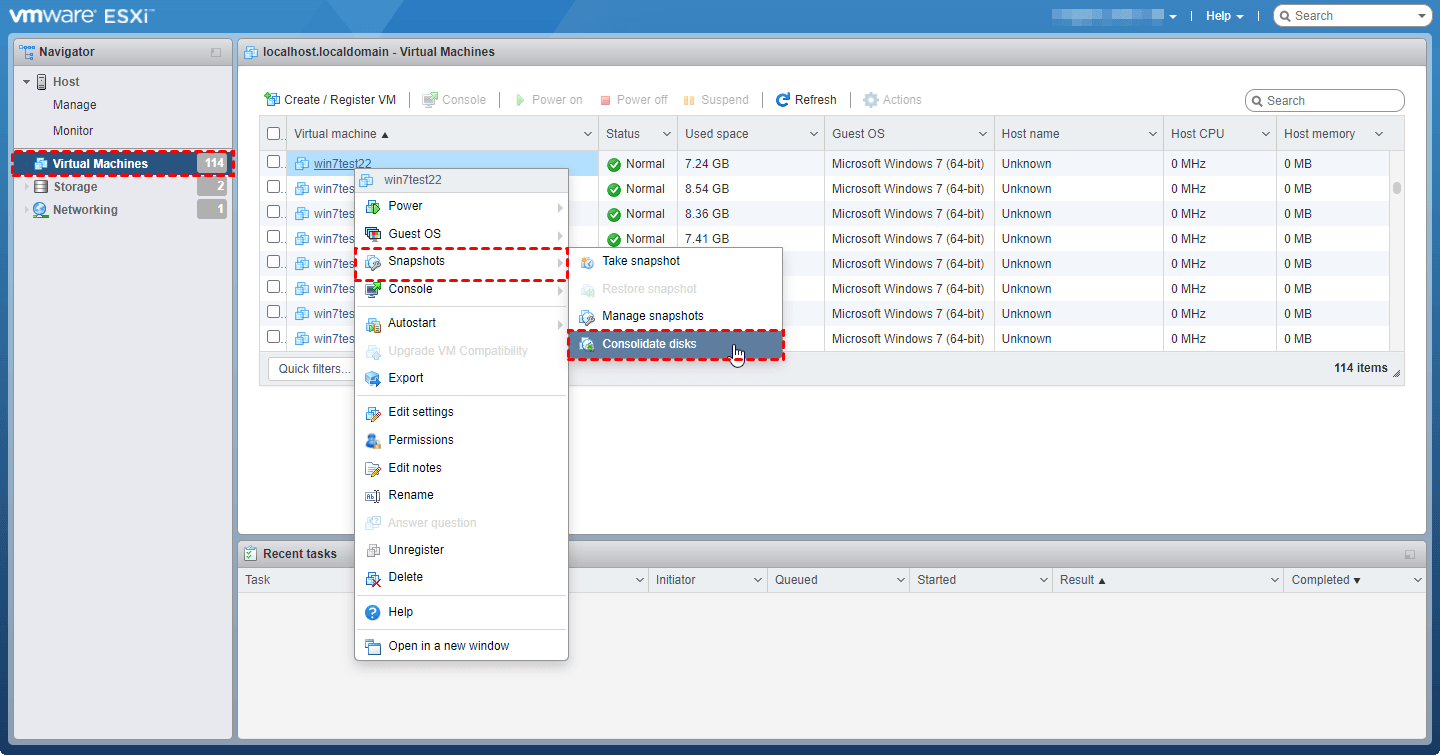 Perform disk consolidation on web client