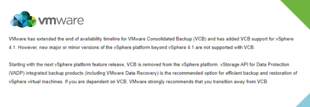 EOA of VMware Consolidated Backup