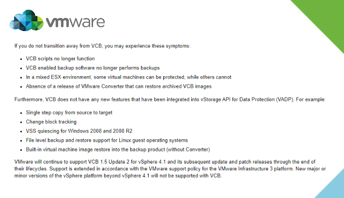 VCB transition VMware announcement