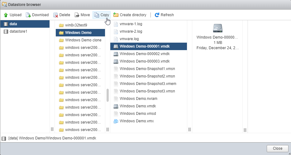 Copy file in Datastore browser