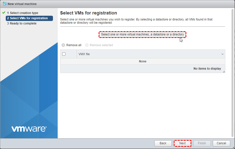 Select VMs for registration