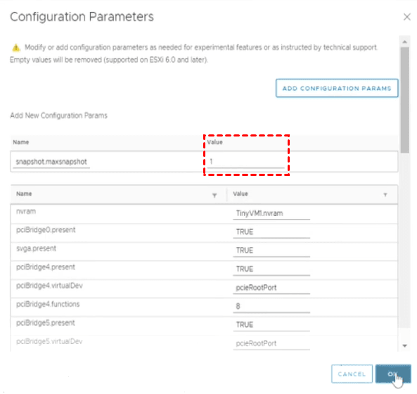 modify configuration parameters