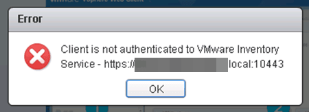 client is not authenticated to VMware inventory service