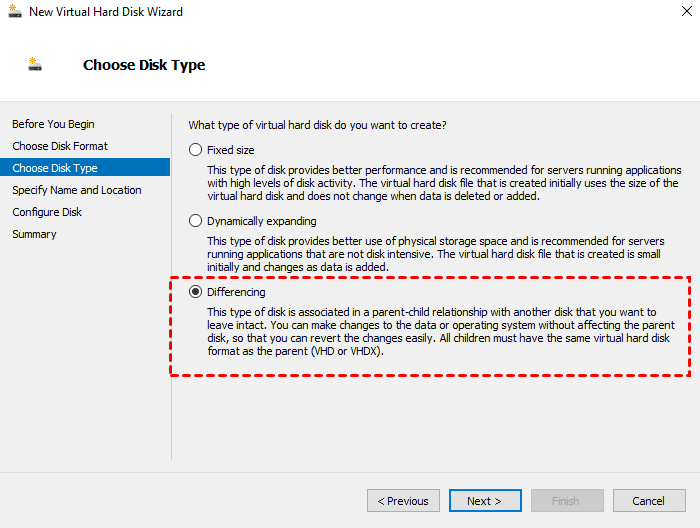 create Hyper-V differencing disk