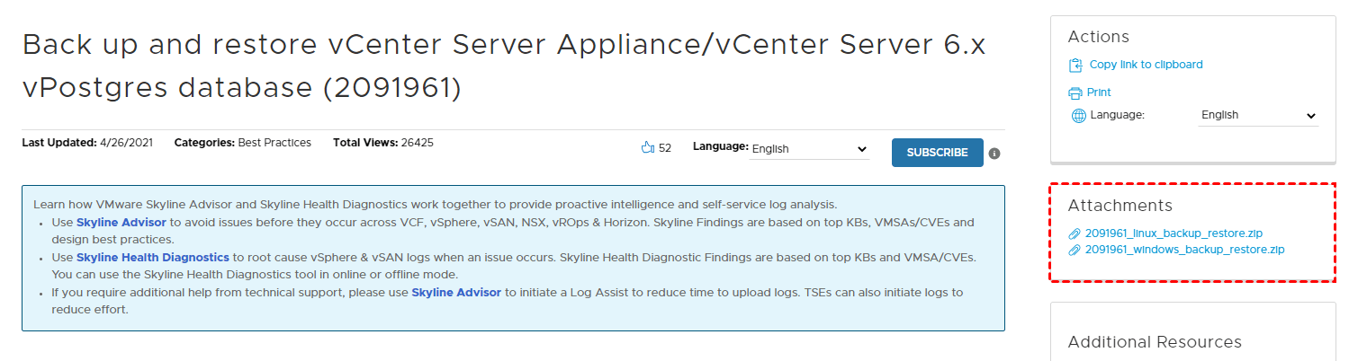 Download Windows backup vCenter database package