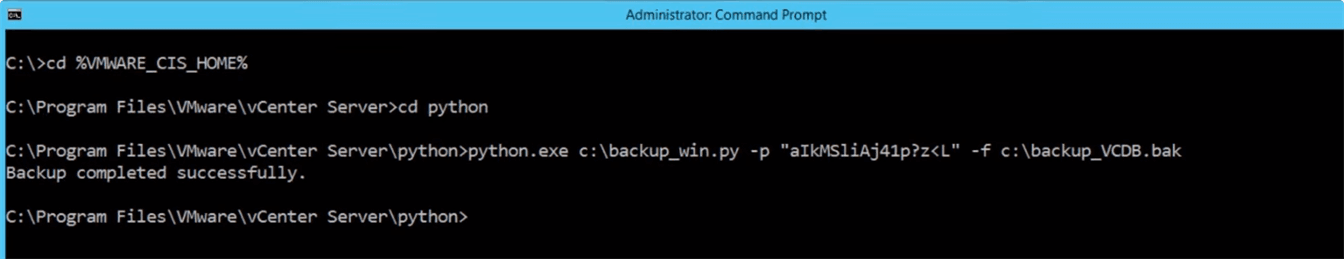 vCenter database backup command