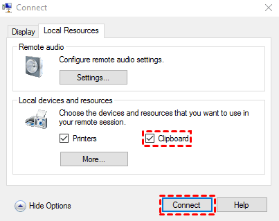 Check clipboard option on Hyper-V VM