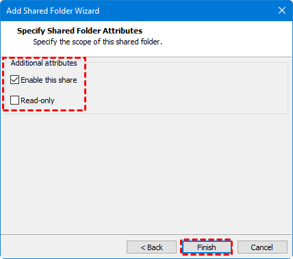 Specify shared folder attributes