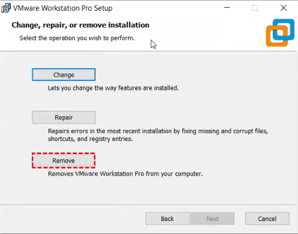 remove VMware Workstation from Windows 10
