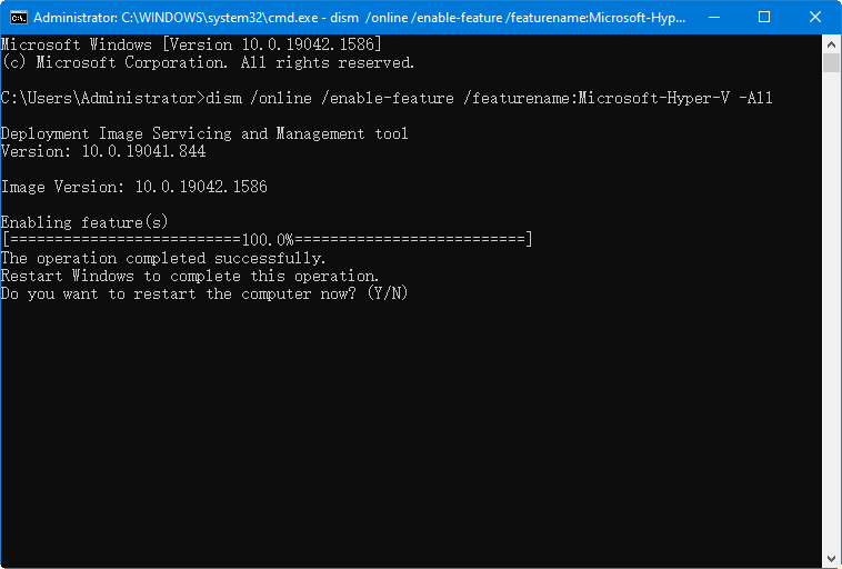 DISM command to install Hyper-V features