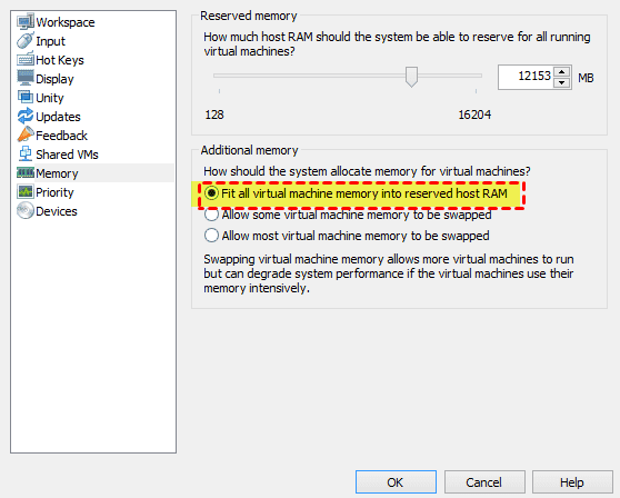 adjust vmware memory settings