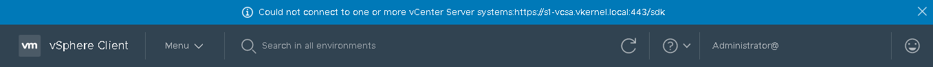 Could not connect to one or more vCenter Server Systems