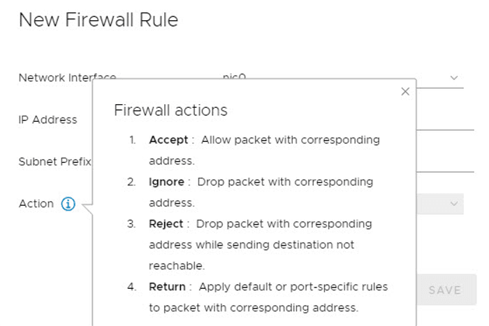 vcsa firewall rule actions