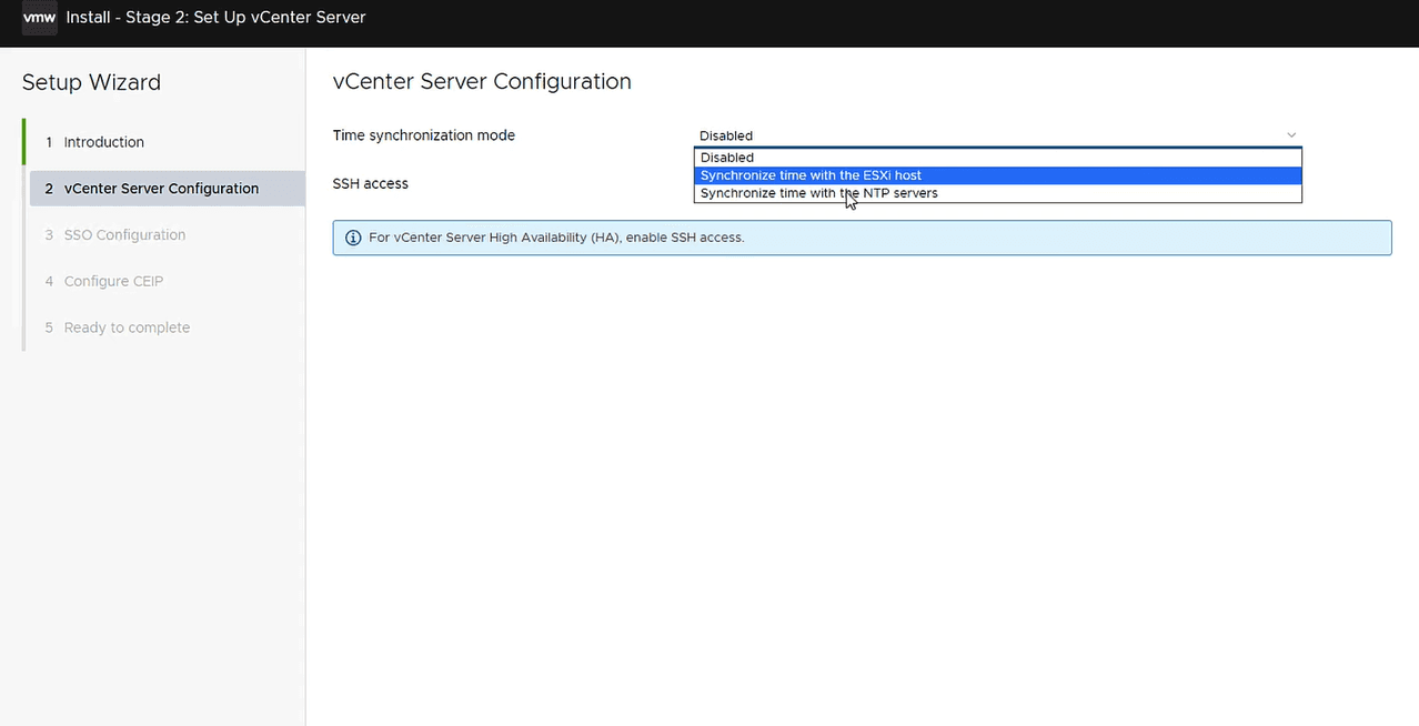 vCenter Server configuration