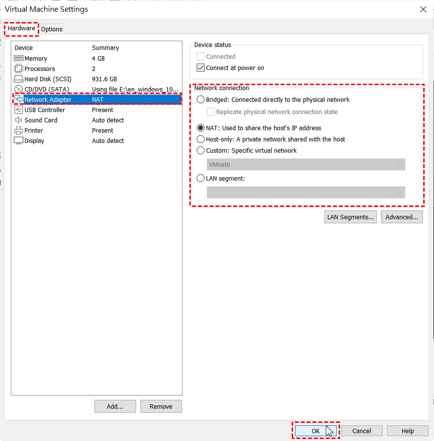 Modify an existing virtual network adapter