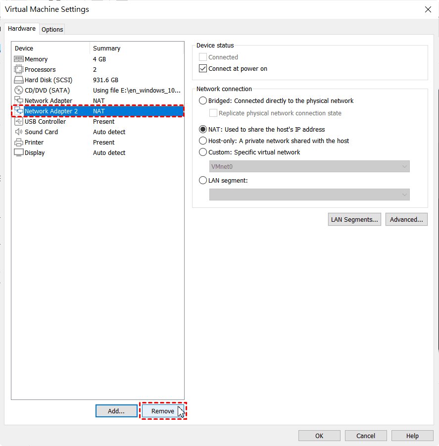 Remove a network adapter