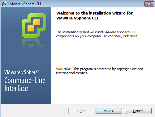 vSphere CLI Windows Installer Welcome page