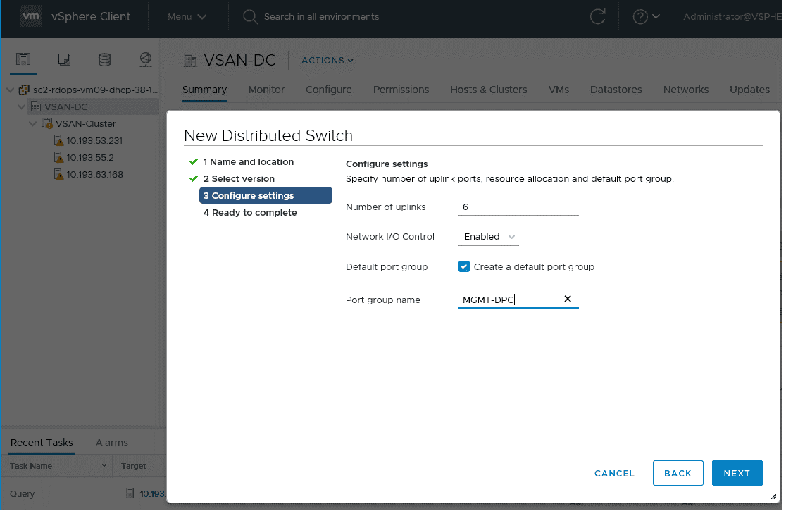 configure vsphere distributed switch